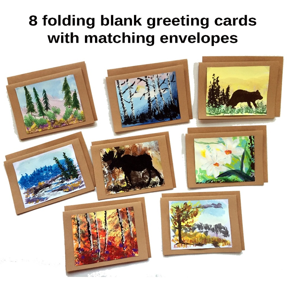 8 Folding blank greeting cards, matching envelopes